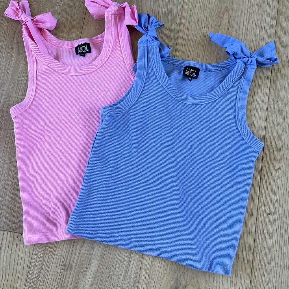 Little Olin Girls 10Y Bow Shoulder Ribbed Tank Tops Pink Lavender Lot of 2